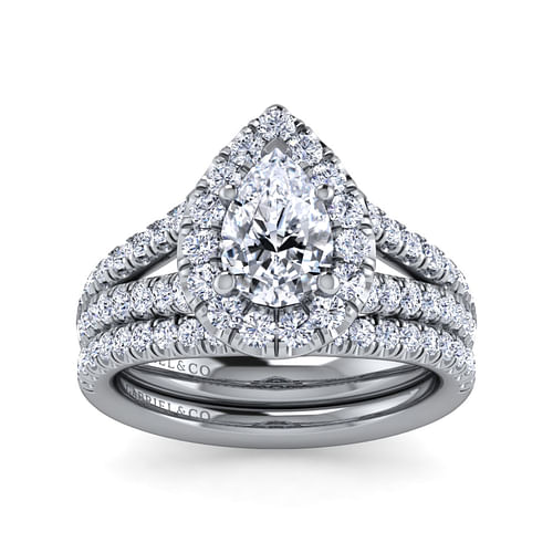 James - 14K White Gold Pear Shape Halo Diamond Engagement Ring - 0.8 ct - Shot 4