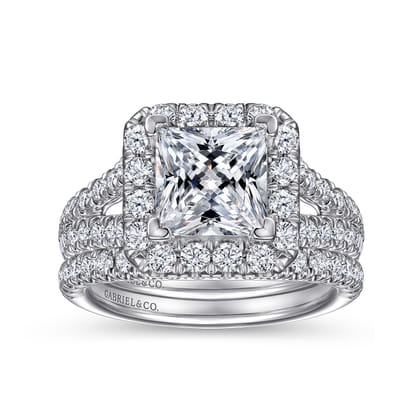 James - 14K White Gold Princess Halo Diamond Engagement Ring