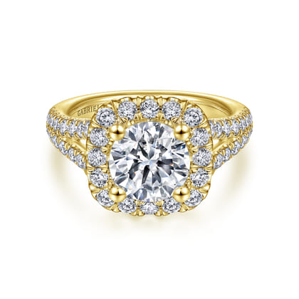 James - 14K Yellow Gold Cushion Halo Round Diamond Engagement Ring