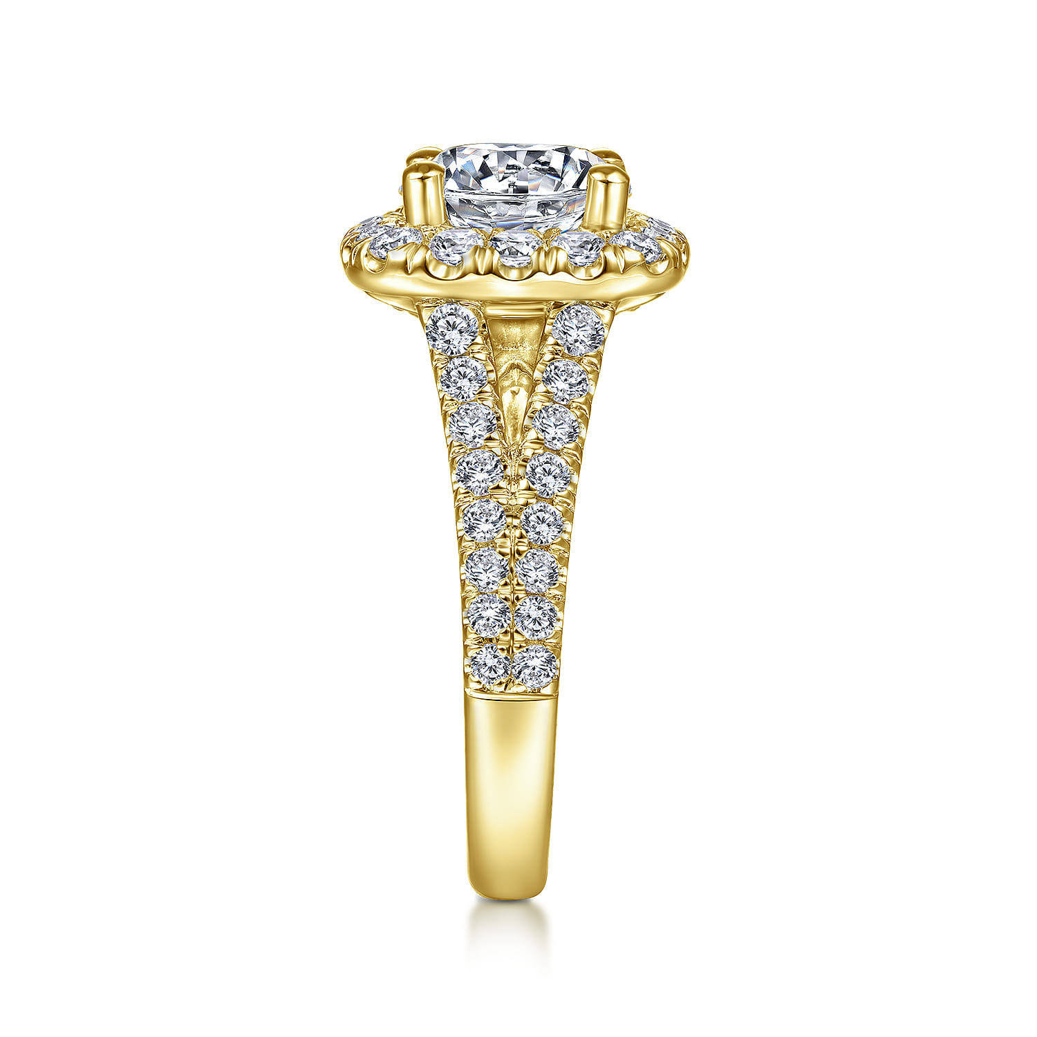 James - 14K Yellow Gold Cushion Halo Round Diamond Engagement Ring