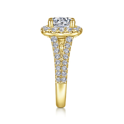 James - 14K Yellow Gold Cushion Halo Round Diamond Engagement Ring