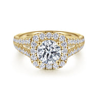 James - 14K Yellow Gold Cushion Halo Round Diamond Engagement Ring