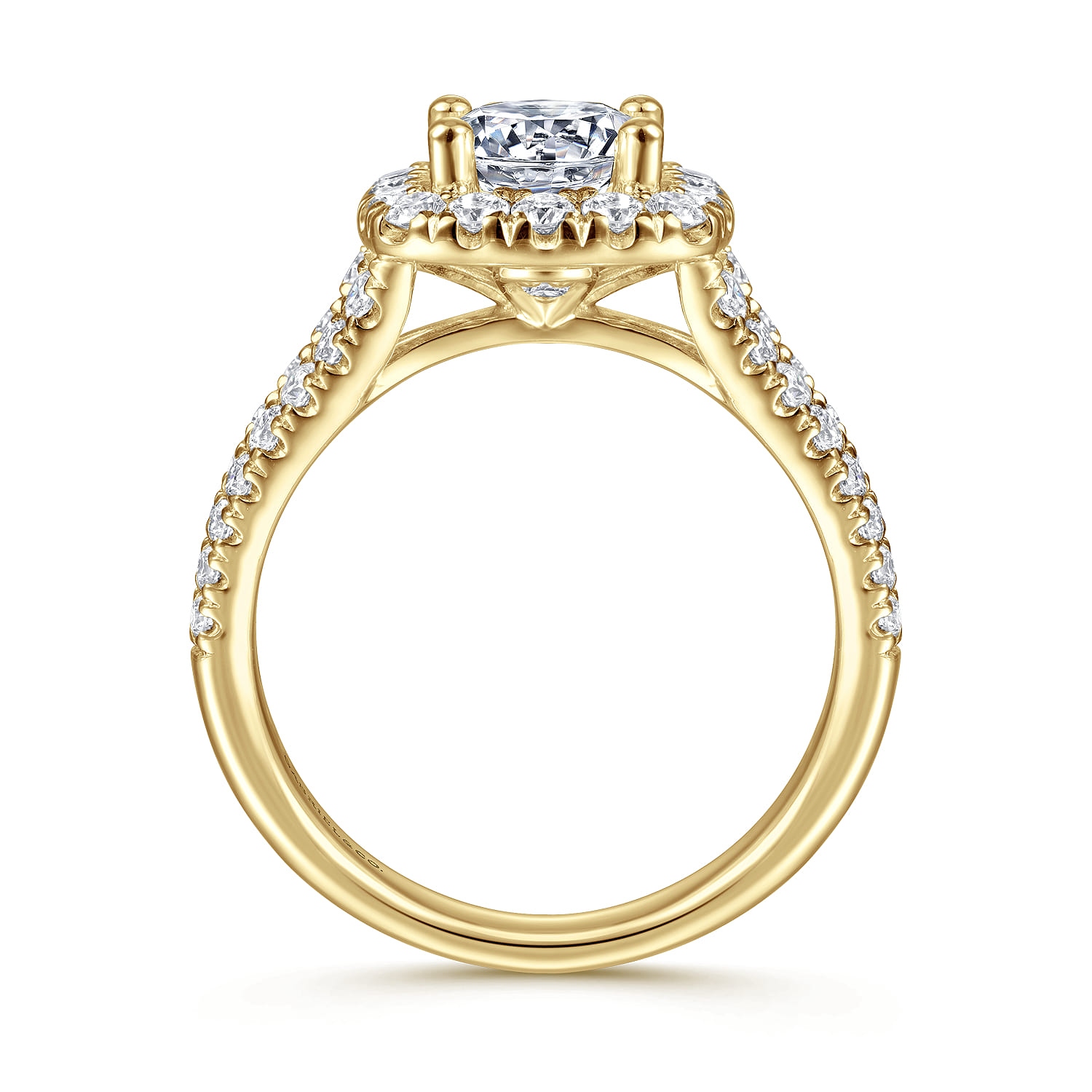 James - 14K Yellow Gold Cushion Halo Round Diamond Engagement Ring