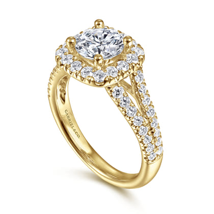 James - 14K Yellow Gold Cushion Halo Round Diamond Engagement Ring
