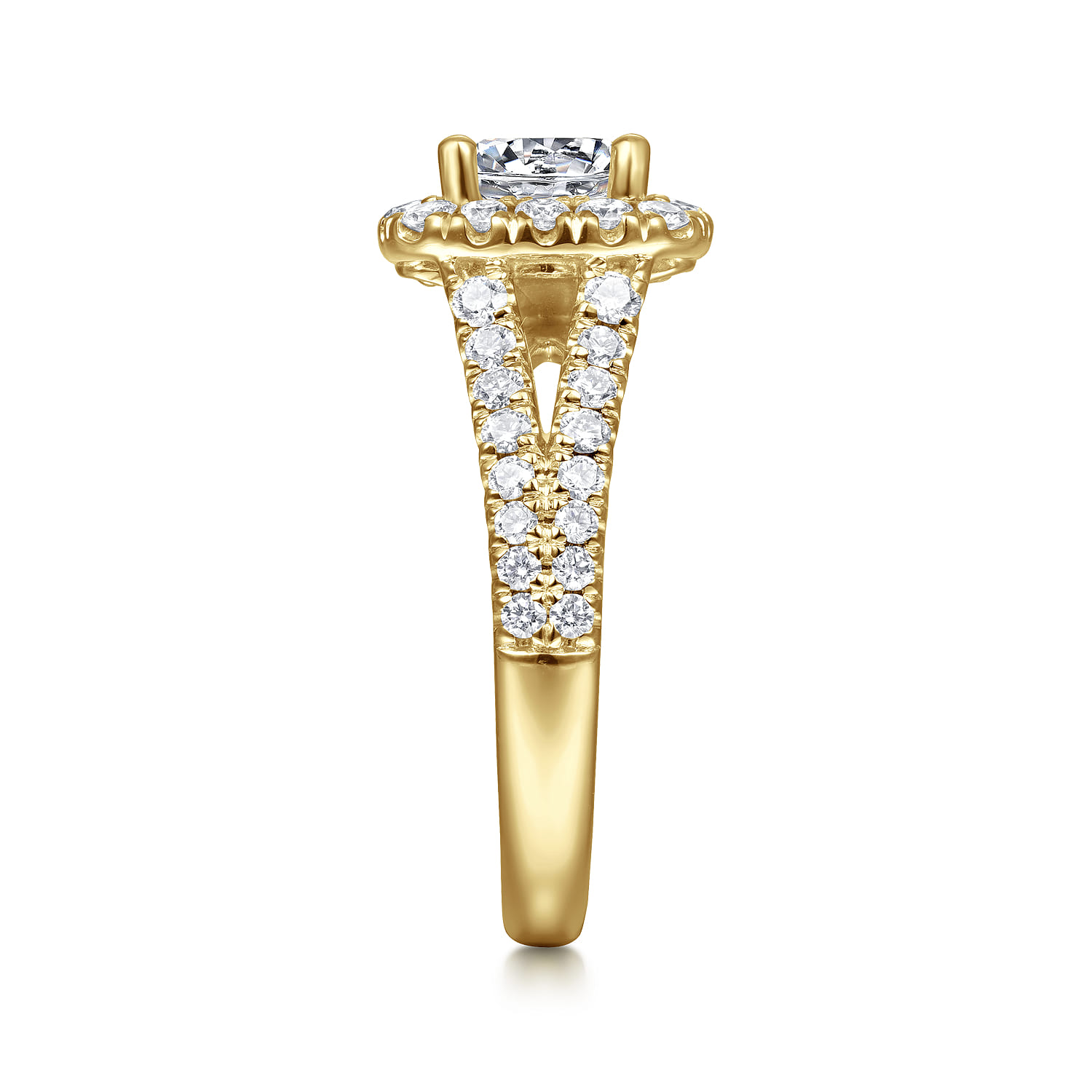 James - 14K Yellow Gold Cushion Halo Round Diamond Engagement Ring