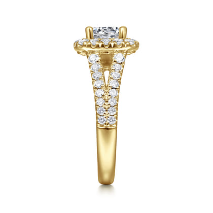 James - 14K Yellow Gold Cushion Halo Round Diamond Engagement Ring