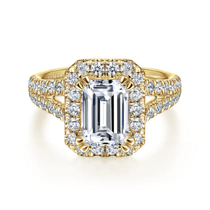 James - 14K Yellow Gold Halo Emerald Cut Diamond Engagement Ring
