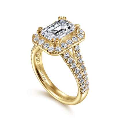 James - 14K Yellow Gold Halo Emerald Cut Diamond Engagement Ring
