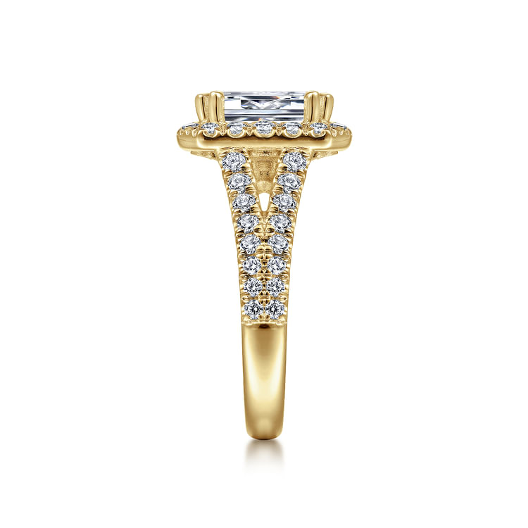 James - 14K Yellow Gold Halo Emerald Cut Diamond Engagement Ring