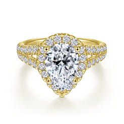 James - 14K Yellow Gold Pear Shape Halo Diamond Engagement Ring