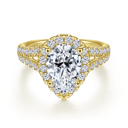 James - 14K Yellow Gold Pear Shape Halo Diamond Engagement Ring