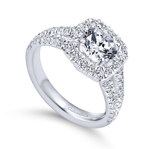 James - Platinum Cushion Halo Round Diamond Engagement Ring - 0.78 ct - Shot 3