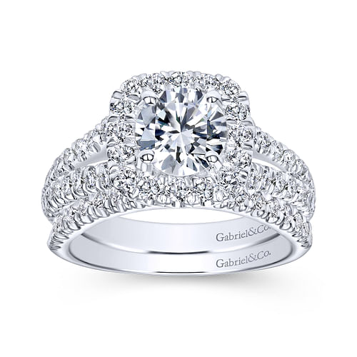 James - Platinum Cushion Halo Round Diamond Engagement Ring - 0.78 ct - Shot 4