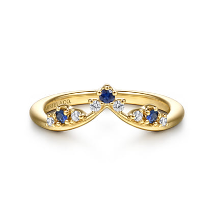 Janay - 14K Yellow Gold Prong Set Sapphire and Diamond Anniversary Band