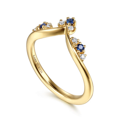Janay - 14K Yellow Gold Prong Set Sapphire and Diamond Anniversary Band