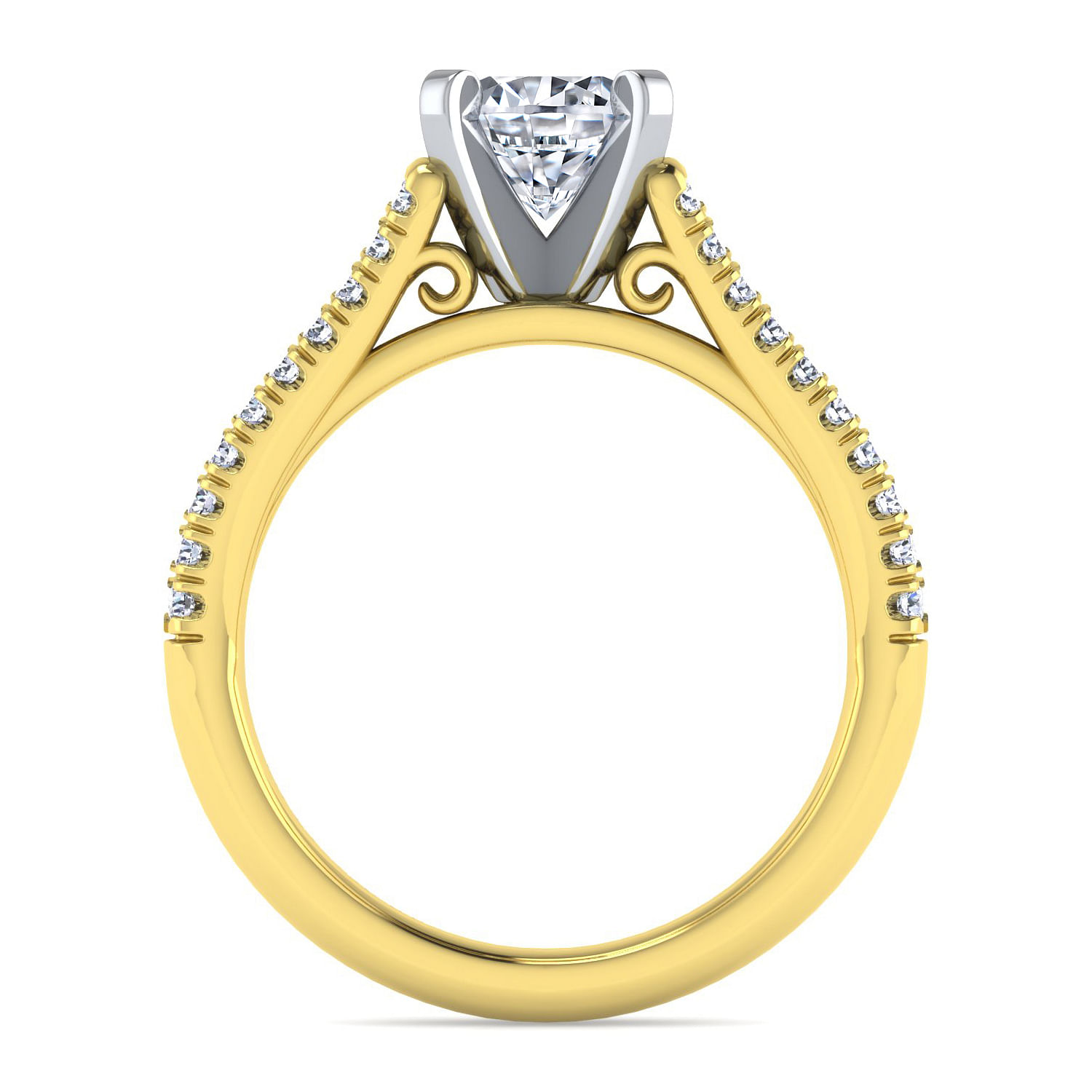 Janelle - 14K White-Yellow Gold Round Diamond Split Shank Engagement Ring - 0.38 ct - Shot 2