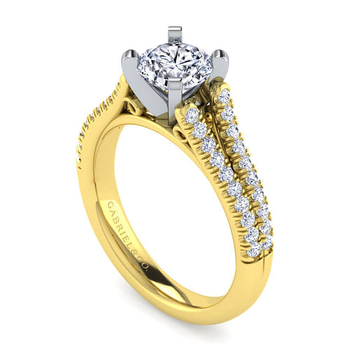 Janelle - 14K White-Yellow Gold Round Diamond Split Shank Engagement Ring - 0.38 ct - Shot 3