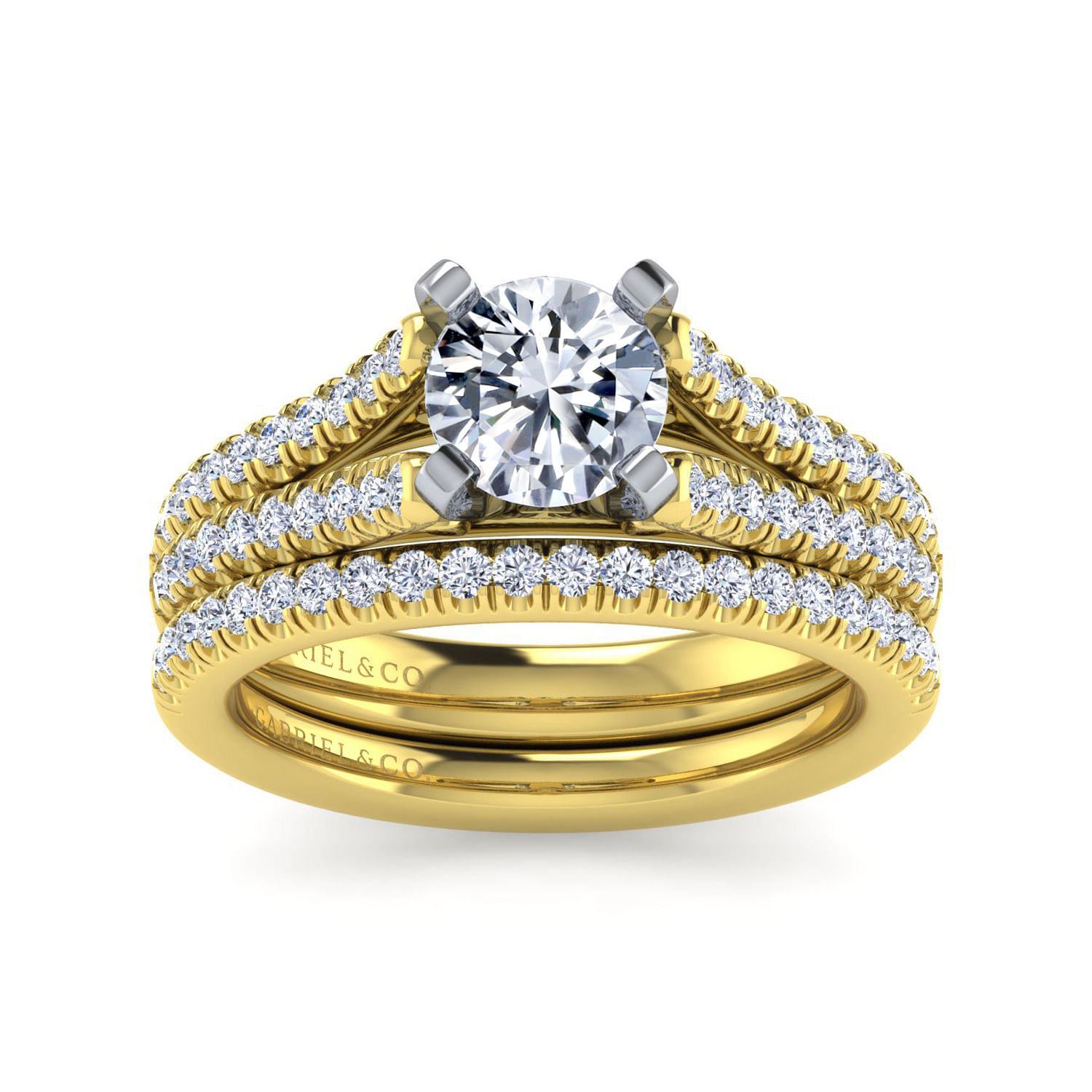 Janelle - 14K White-Yellow Gold Round Diamond Split Shank Engagement Ring - 0.38 ct - Shot 4
