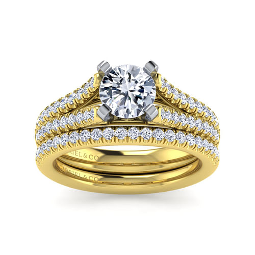 Janelle - 14K White-Yellow Gold Round Diamond Split Shank Engagement Ring - 0.38 ct - Shot 4