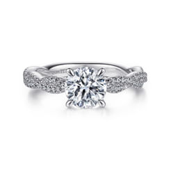 14K White Gold Twisted Round Diamond Engagement Ring