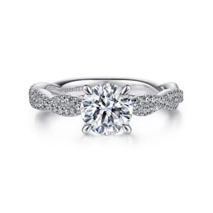 Janet - 14K White Gold Twisted Round Diamond Engagement Ring