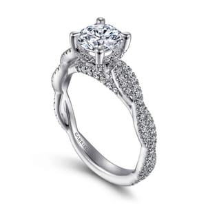 Janet - 14K White Gold Twisted Round Diamond Engagement Ring
