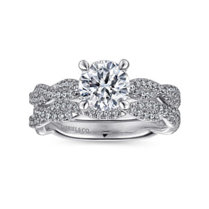 Janet - 14K White Gold Twisted Round Diamond Engagement Ring