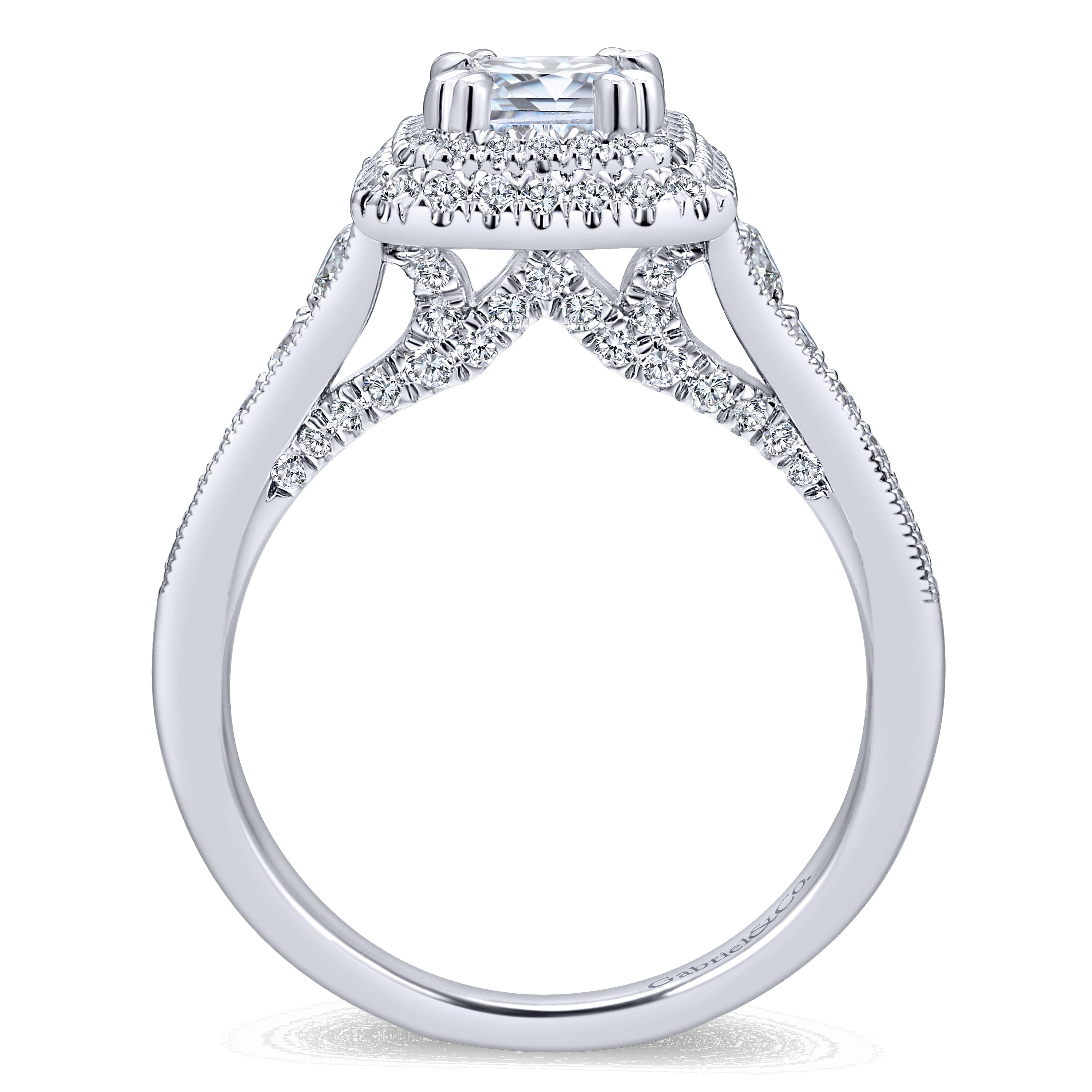 Jasmine - 14K White Gold Double Halo Emerald Cut Diamond Engagement Ring - 0.67 ct - Shot 2