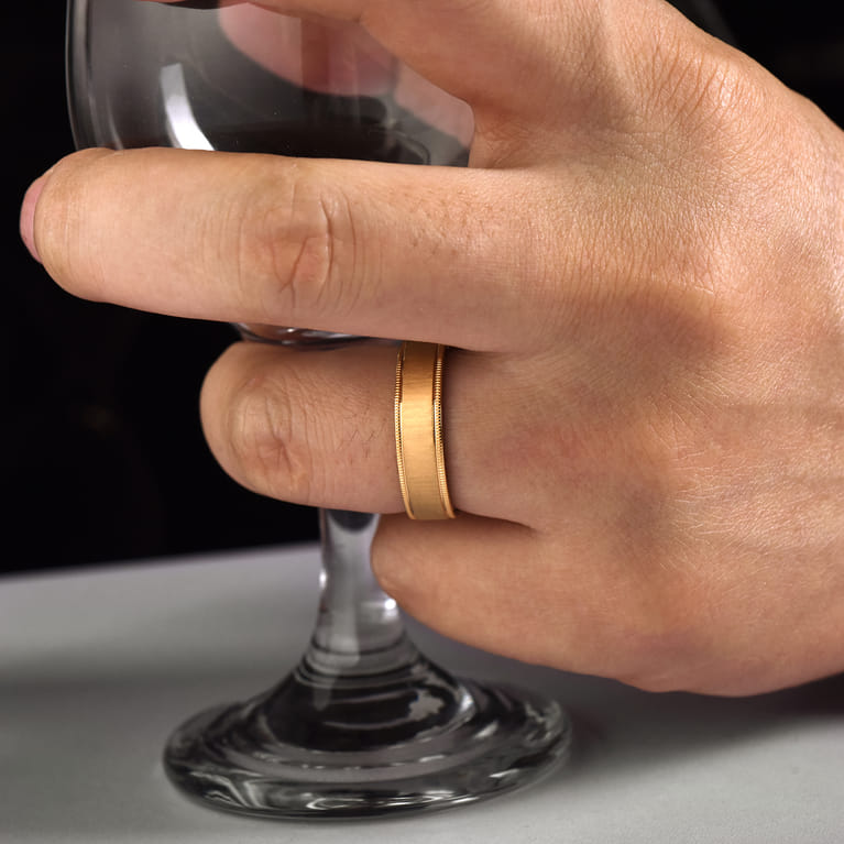 Jason - 14K Yellow Gold 6mm - Men's Wedding Band in Sandblast Finish - Shot 5