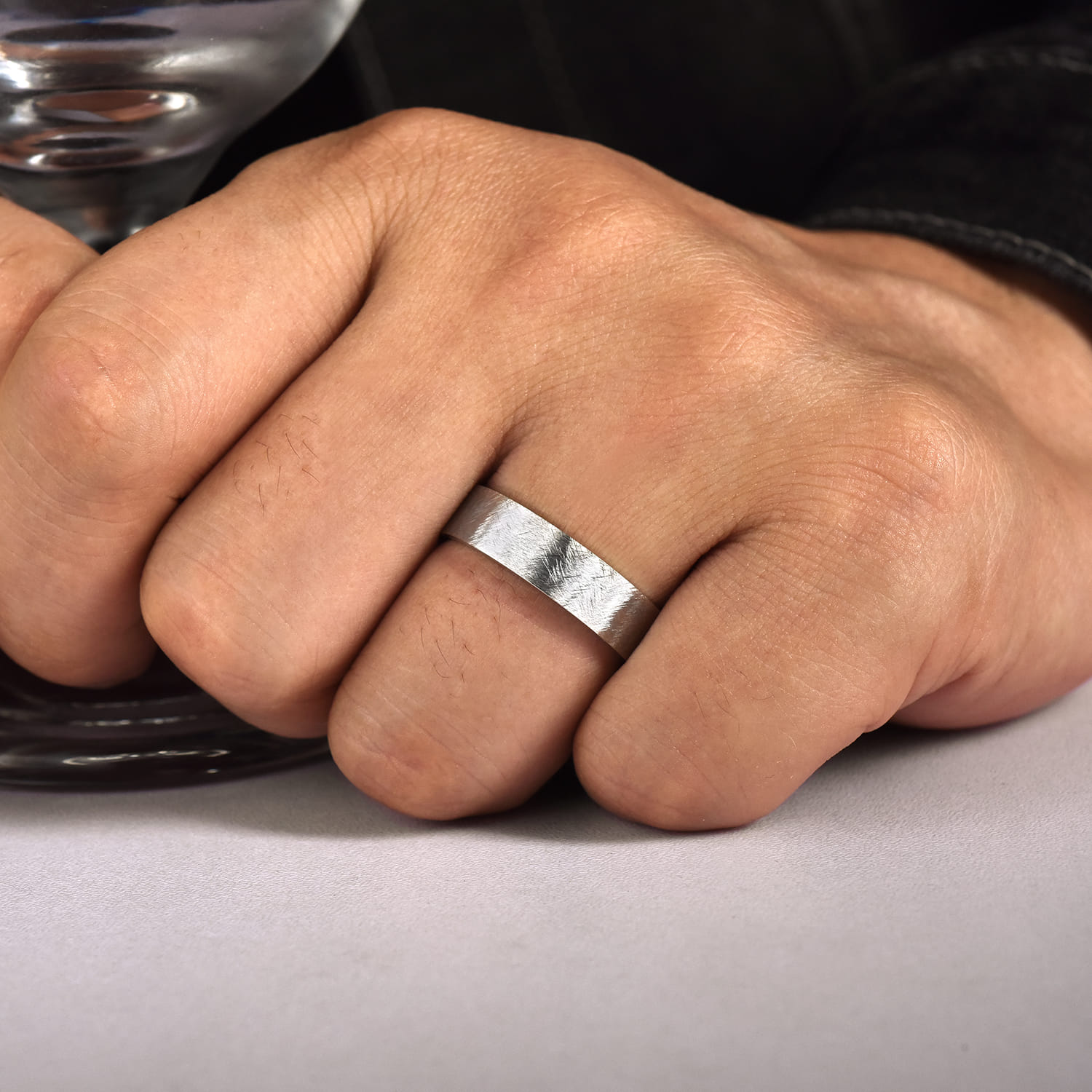 Jaxson - 14K White Gold 6mm - Brushed Finish Men's Wedding Band - Shot 5