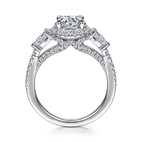 Jayla - 14K White Gold Round Three Stone Halo Diamond Engagement Ring - 0.9 ct - Shot 2