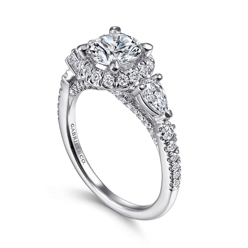 Jayla - 14K White Gold Round Three Stone Halo Diamond Engagement Ring - 0.9 ct - Shot 3