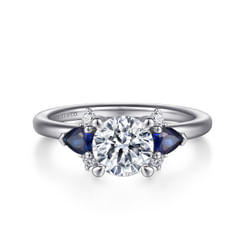 Jeanne - 14K White Gold Round Three Stone Sapphire and Diamond Engagement Ring