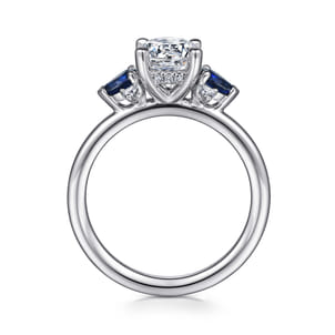 Jeanne - 14K White Gold Round Three Stone Sapphire and Diamond Engagement Ring