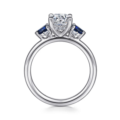 Jeanne - 14K White Gold Round Three Stone Sapphire and Diamond Engagement Ring