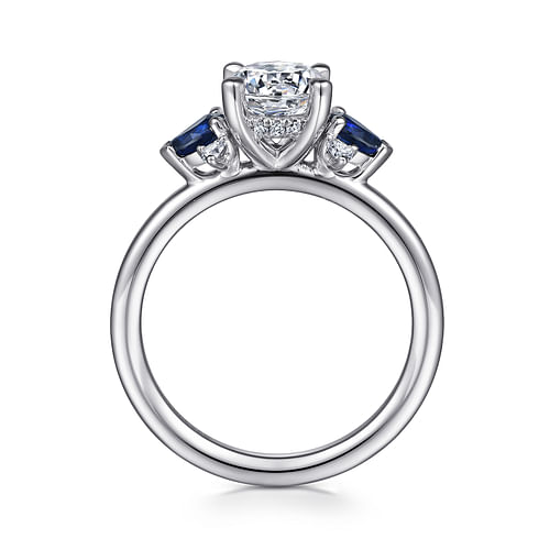 Jeanne - 14K White Gold Round Three Stone Sapphire and Diamond Engagement Ring - 0.11 ct - Shot 2