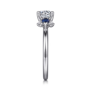 Jeanne - 14K White Gold Round Three Stone Sapphire and Diamond Engagement Ring