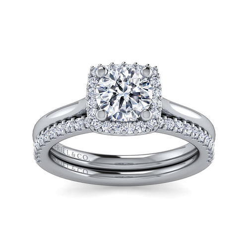 Jenna - 14K White Gold Round Halo Diamond Engagement Ring - 0.09 ct - Shot 4