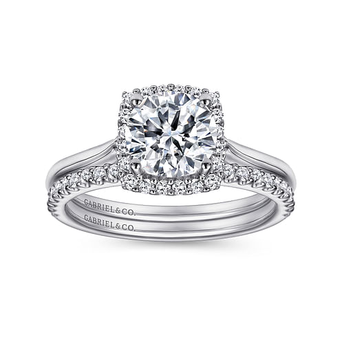 Jenna - 14K White Gold Round Halo Diamond Engagement Ring - 0.11 ct - Shot 4