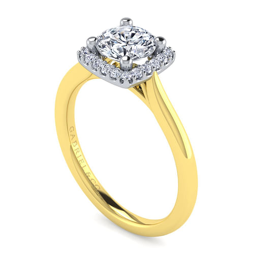 Jenna - 14K White-Yellow Gold Round Halo Diamond Engagement Ring - 0.11 ct - Shot 3