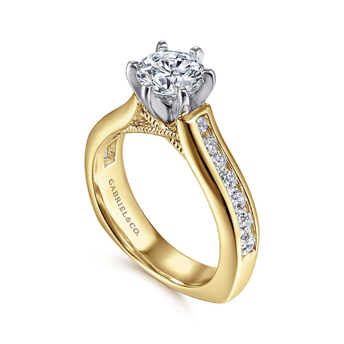 Jessica - 14K White-Yellow Gold Round Diamond Channel Set Engagement Ring - 0.51 ct - Shot 3