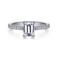 14K White Gold Emerald Cut Diamond Engagement Ring