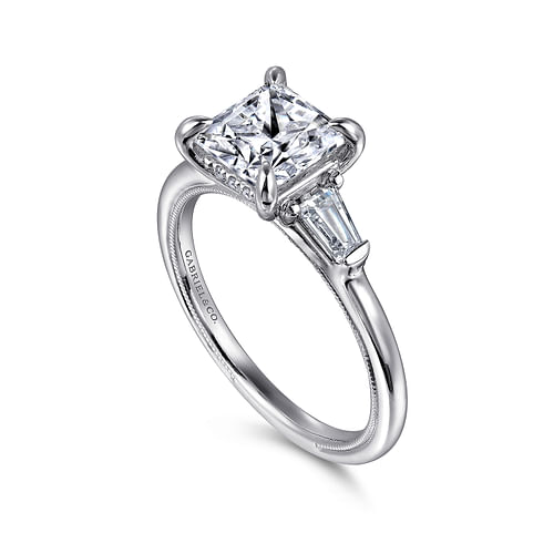 Johana - 14K White Gold Princess Cut Three Stone Diamond Engagement Ring - 0.37 ct - Shot 3