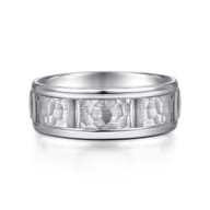 John - 14K White Gold 7mm - Hammered Station Men's Wedding Band