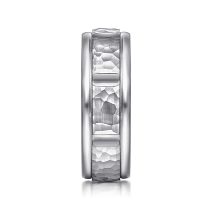 John - 14K White Gold 7mm - Hammered Station Men's Wedding Band