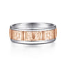 John - 14K White-Rose Gold 7mm - Hammered Station Men's Wedding Band