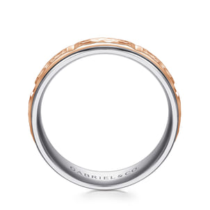 John - 14K White-Rose Gold 7mm - Hammered Station Men's Wedding Band