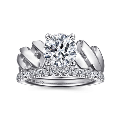 Joie - 14K White Gold Twisted Diamond Engagement Ring