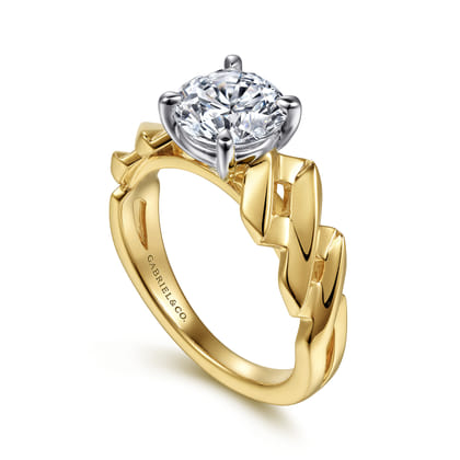 Joie - 14K White-Yellow Gold Twisted Diamond Engagement Ring
