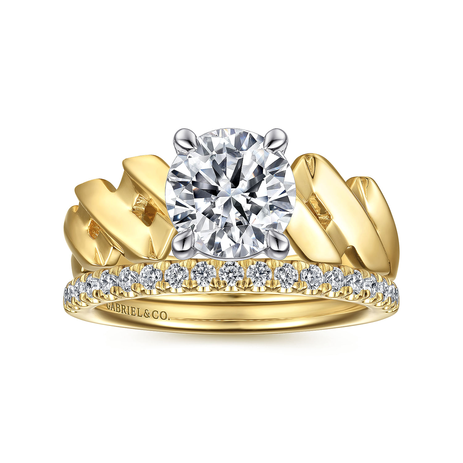 Joie - 14K White-Yellow Gold Twisted Diamond Engagement Ring